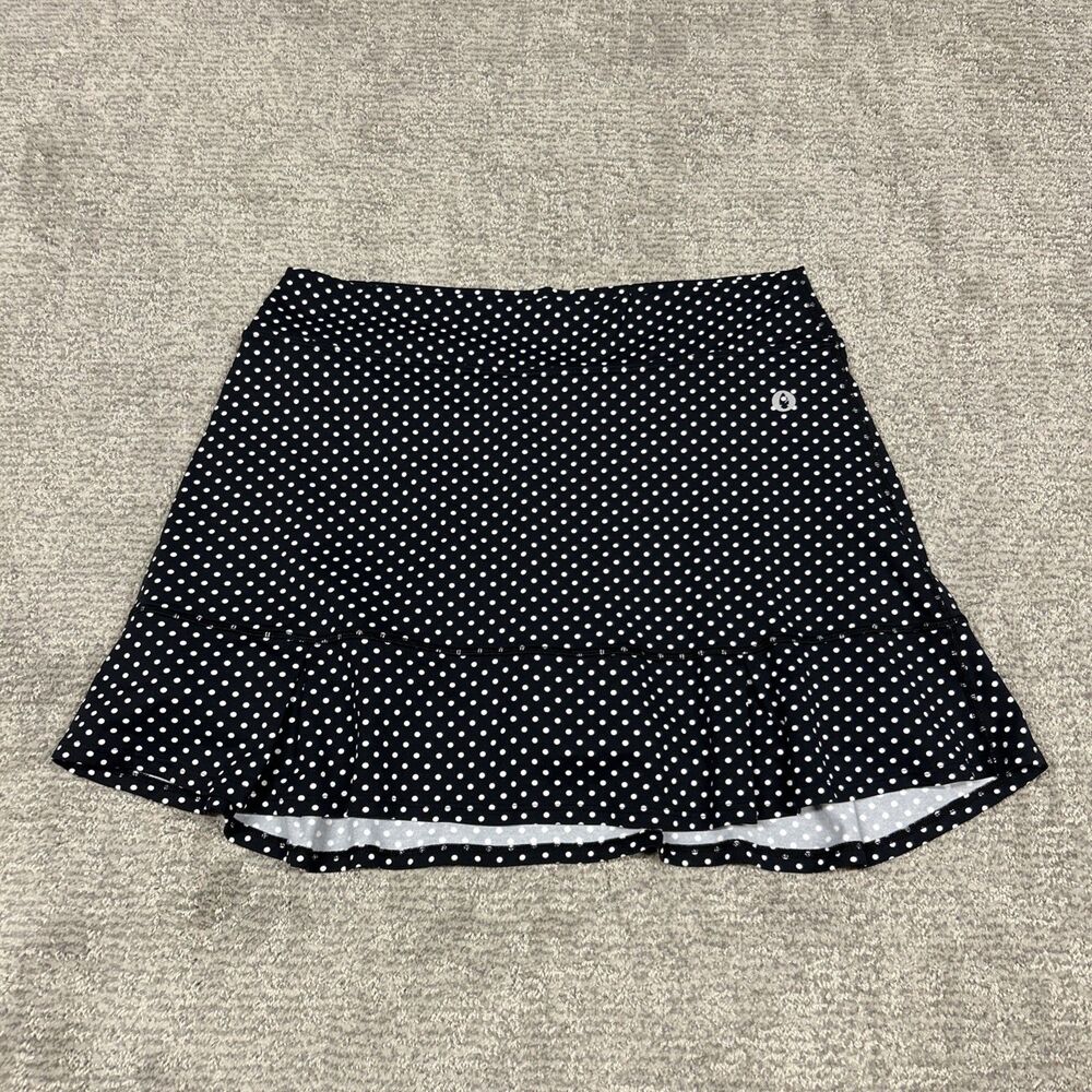 Dona Jo Skort Women XL Skirt Tennis Pickleball Stretch Ruffle Black Polka Dot